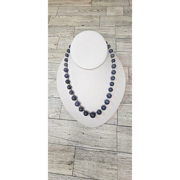 Sodalite and Natural Pearl Graduated Beaded Necklace 925 Lobster Clasp - Picture 3 of 4